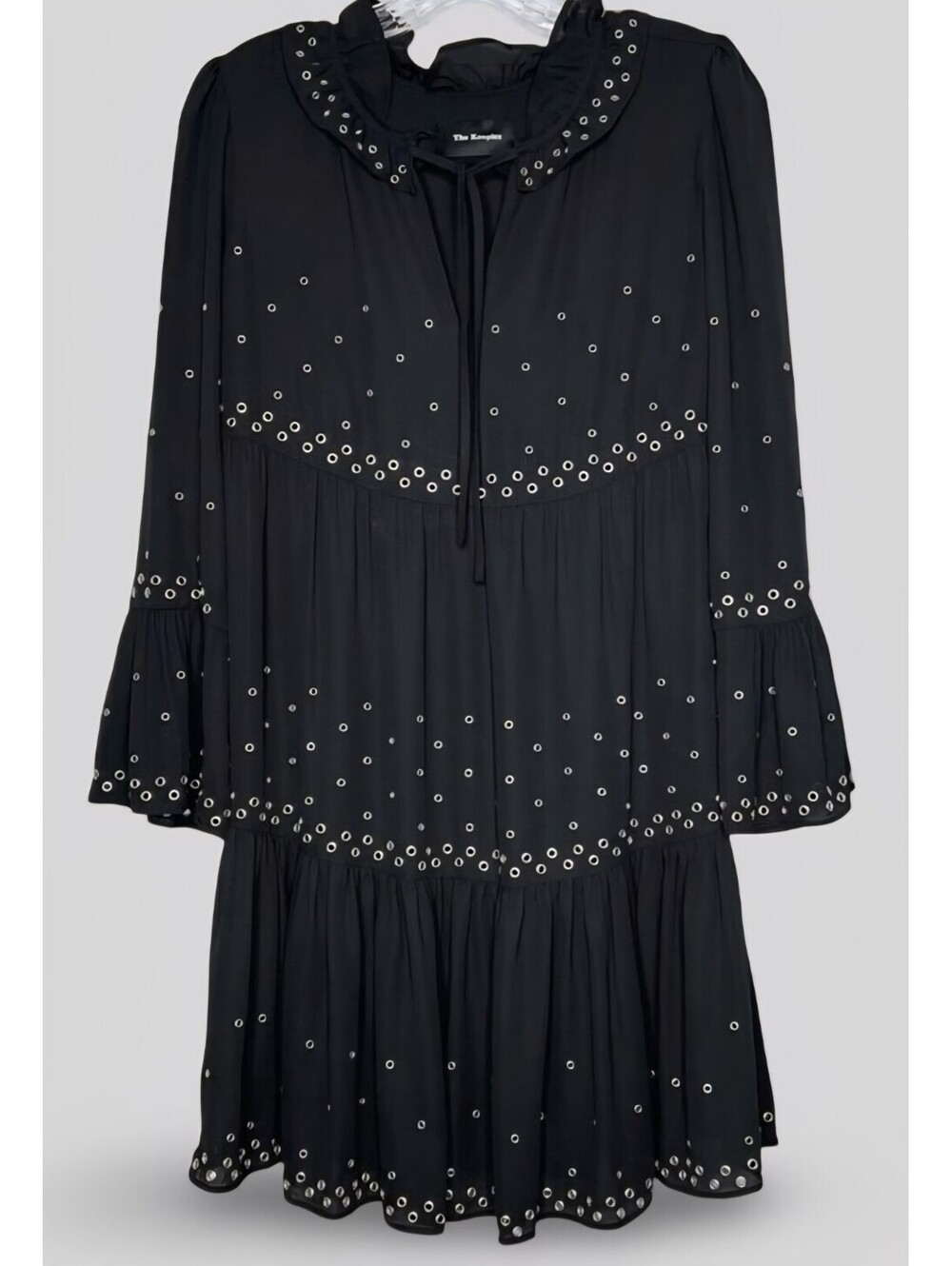 The Kooples Women's Long Sleeves Midi Dress Ruffle Metal Grommets Small Goth